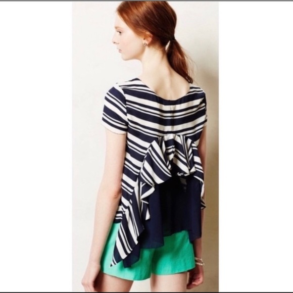 Anthropologie Maeve Ruffle Striped Top - Picture 3 of 9